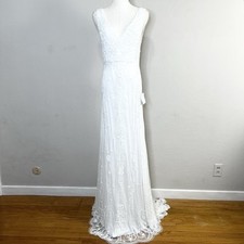 LULUS Wedding Dress Medium Passionate Romance White Beaded Sequin Mermaid Maxi