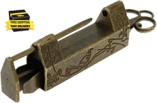 Antique Chinese Lock and Key, Flower Bird Carved Retro Padlock Old Vintage Lock