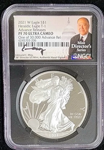 2021 W 1 OZ SILVER AMERICAN HERALDIC EAGLE T-1 *NGC PF70 ULTRA CAMEO* EDMUND MOY