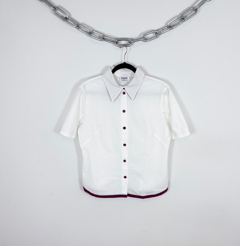 Gianfranco Ferré, Vintage Gianfranco Ferre Women’s Short Sleeve Shirt White Burgundy IT46 / US10