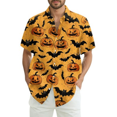 Resicozy Halloween Button Up Shirt Short Sleeve Halloween Cute Hawaiian Shirt V3