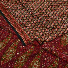 Vintage Sari Black Maroon Pure Silk Printed Sarees 6yd Craft Fabric Sewing