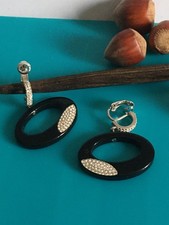 Boucles d'Oreilles Clips Argentés Pendantes Signées SWAROVSKI