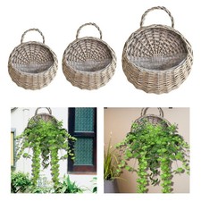 Handmade Woven Hanging Basket Round Flower Basket for Garden Farmhouse Porch
