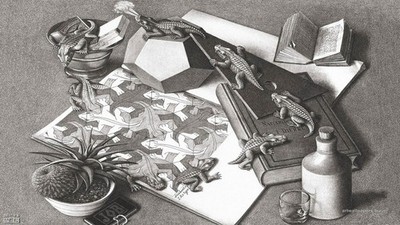 Anime optical illusion drawing m c escher monochrome Play Gaming Mat Desk Game