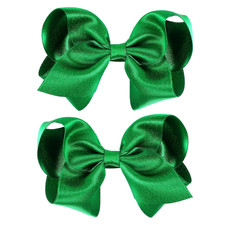4inch Christmas Shiny Glittery Green Ribbon Hair Bow Clips Cheer Alligator Barre