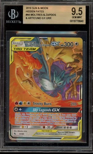Pokemon Moltres & Zapdos & Articuno GX Hidden Fates Holo Ultra Rare #44 BGS 9.5