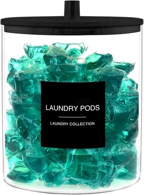 Laundry Pods Container with 27 Labels, Glass Jars for Laundry Room