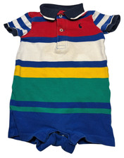 Ralph Lauren One Piece Romper Boys 6 Month Logo Pont Snap Crotch Preppy Striped