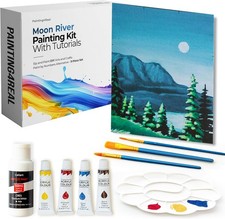 Painting4Real DIY Painting Class Kit for Adults with Moon River, River