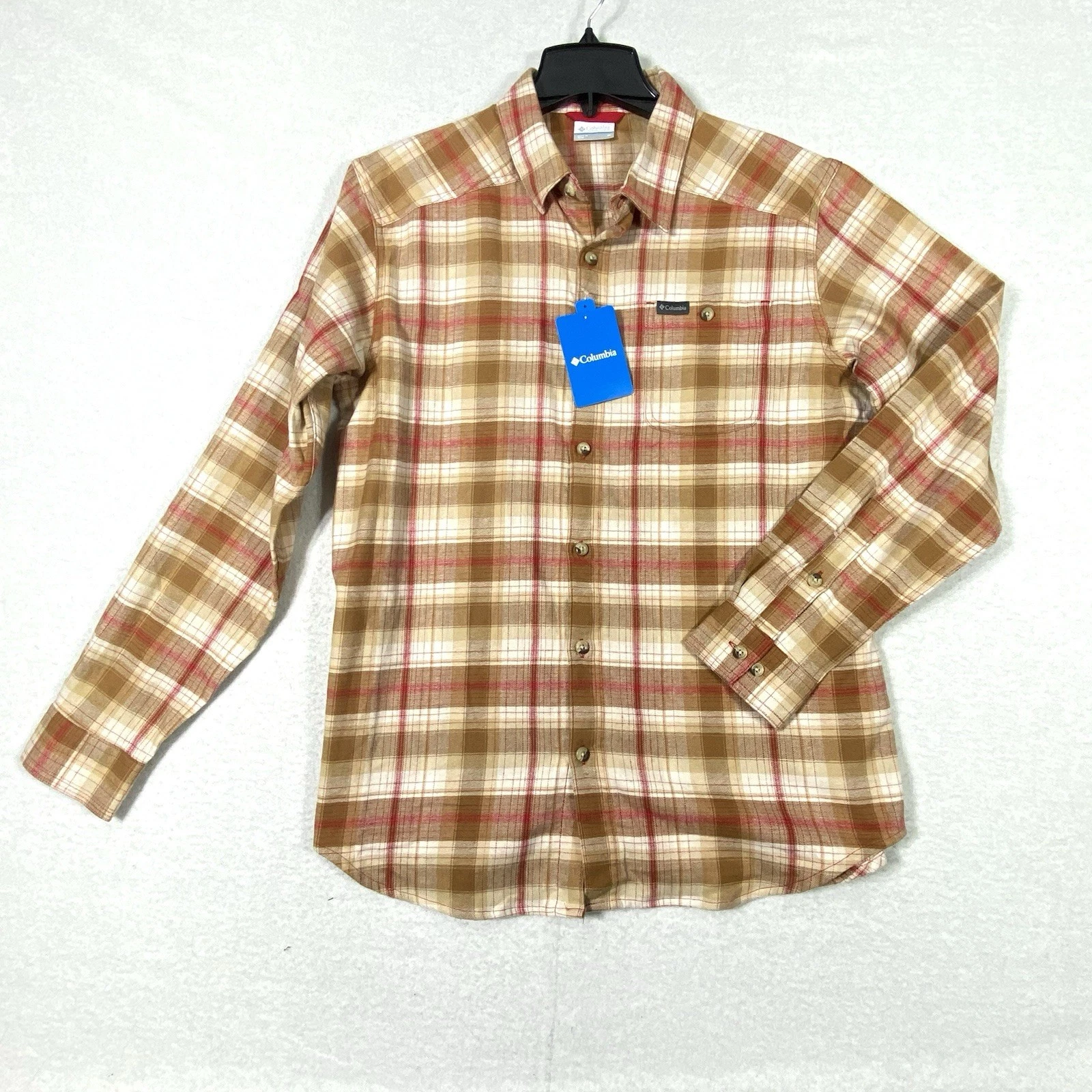 Columbia Cornell Woods Flannel Shirt Men's M Tan Red Long Sleeve Reg Fit NWT