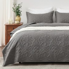 Quilt Set Full Queen Size Grey 3 Piece,Lightweight Soft Coverlet Mandala Flow...