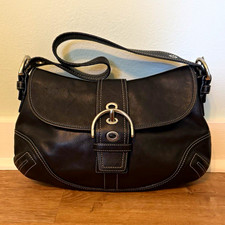 Coach Vintage F10192 Medium Soho Top Flap Y2K Black Leather Shoulder Bag