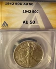 1942 50C Walking Liberty Half Dollar. AU 50 ANACS Professional Graded Nice