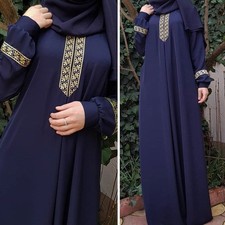 Eid Women Muslim Maxi Dresses Ethnic Style Abaya Loose Long Sleeves Daily Cloth