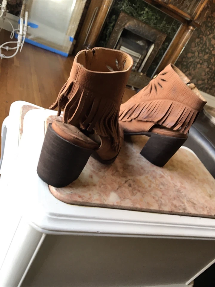 Botas femininas Old Gringo marrom com miçangas salto bloco zíper lateral tornozelo tamanho 7B - Imagem 3 de 4