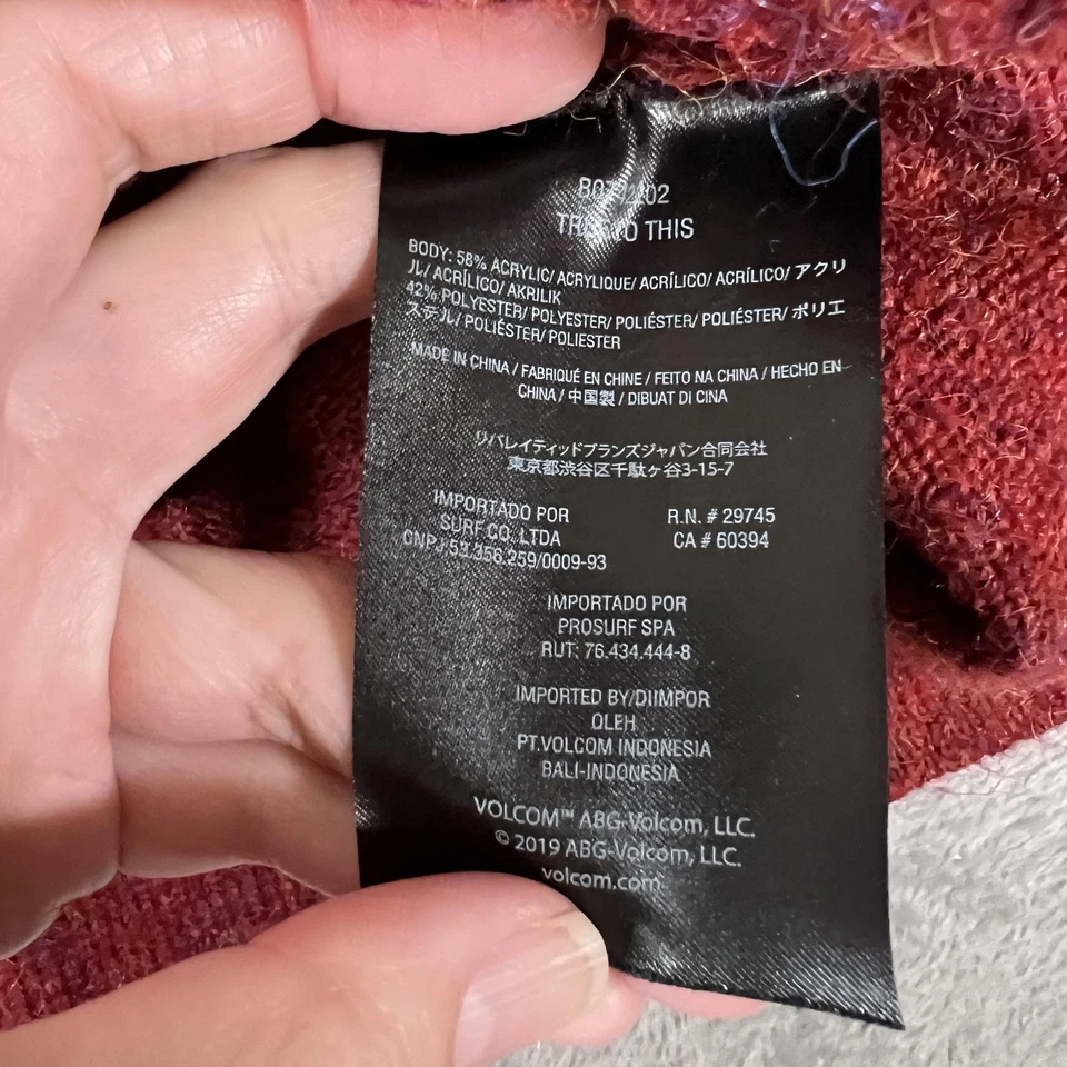 Volcom Sweater Womens XL Red Striped Crewneck Pullover Textured Knit Winter - Image 4 of 4