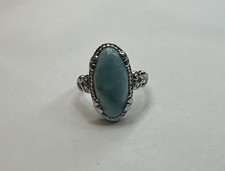 Elegant 925 Sterling Silver Oval Light Blue Stone Ring / Size 10.25