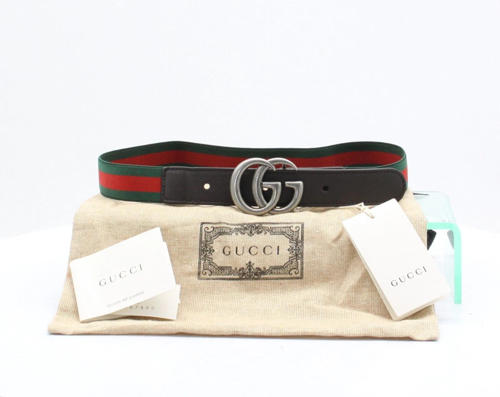 GUCCI CEINTURE ENFANT FILLE VERT ROUGE RAYURES BOUCLE GG S/ÂGE 2 4 ANS PRIX DE VENTE CONSEILLÉ ANNONCE