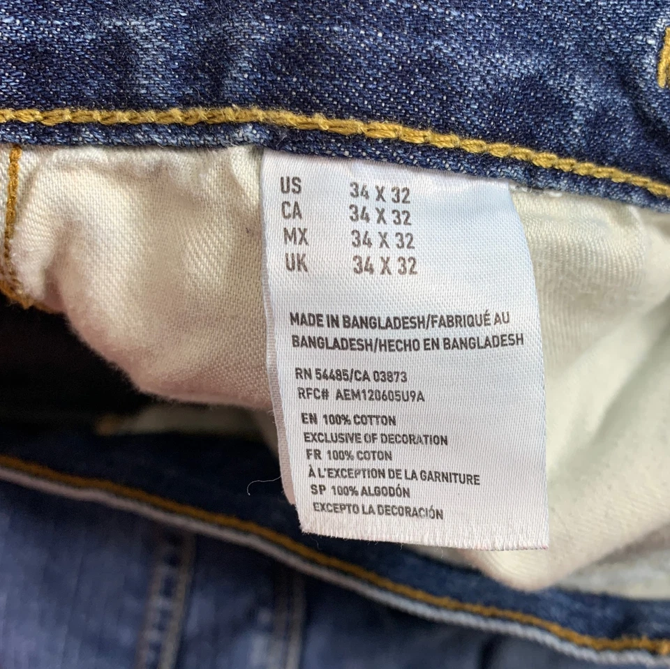 Pantalones de mezclilla rectos relajados American Eagle para hombre 34x30 azul bigote desvanecido Foto 4 de 4