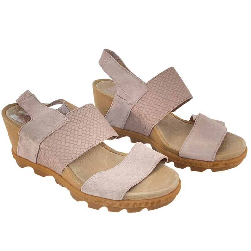 sorel leather suede snakeprint slingback preowned sandals