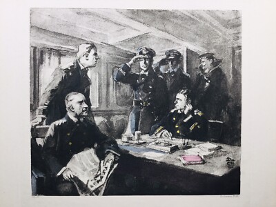 Lithographie Ancienne Bataille Des Dardanelles 1916 - Marine Britannique Par Fouqueray - Occasion