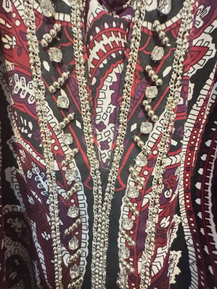 INC женщин Jewel шеи мини Shift платье блестящий черный бордовый пейсли размер 1 X - Изображение 4 из 4