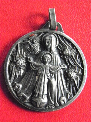 Broche Vintage Argentée Vierge à L'Enfant / Strasbourg & Lourdes - Années 60/70