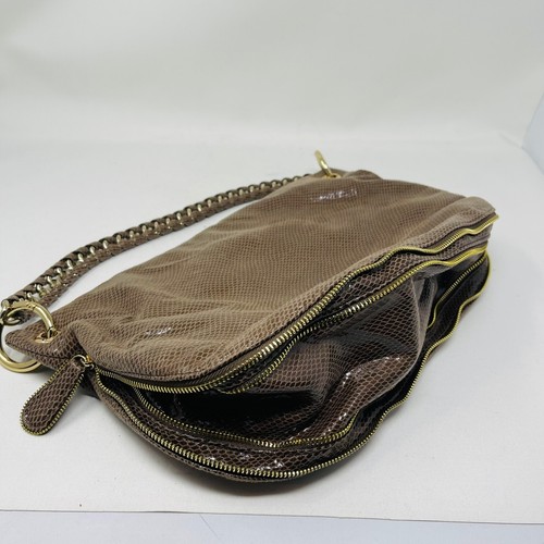 NEW Browns Deux Lux Brown Gold Vegan Leather Lizard Reptile Print Shoulder Bag - Foto 9 di 19