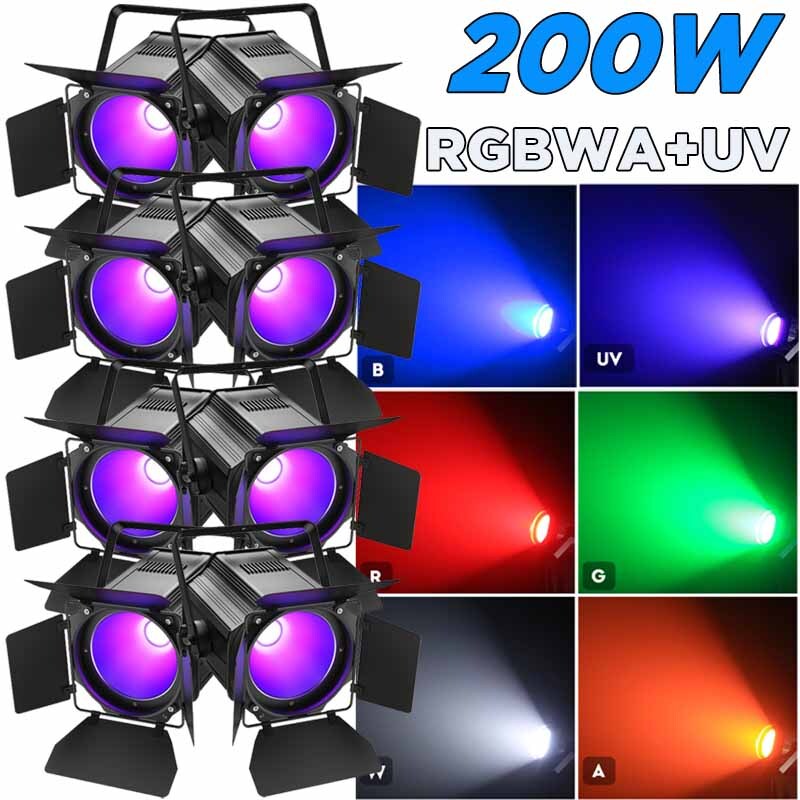 6in1 COB LED 200W PAR Can RGBWA+UV Lighting Stage Light DMX DJ Disco Show Light