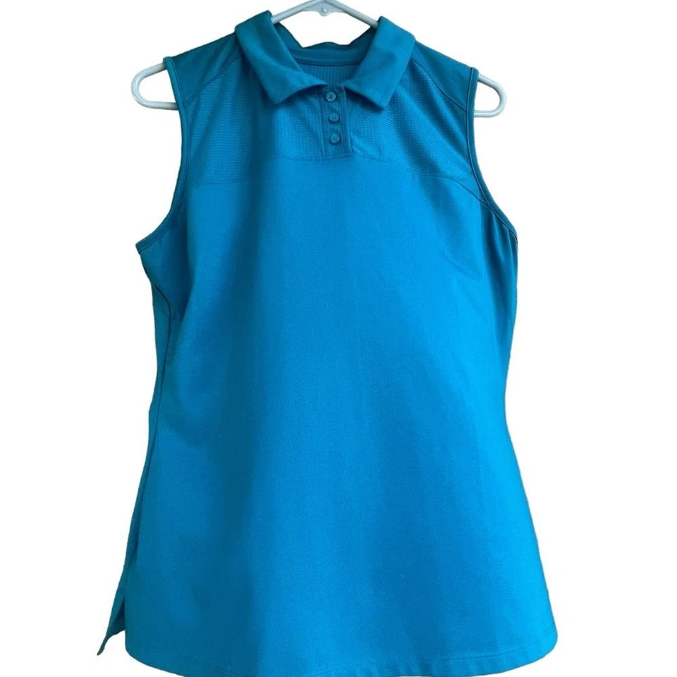 Fila Mujer Golf Camisa Verde Azulado Cuello Abotonado Sin Mangas Malla Transpirable Airie Foto 3 de 4