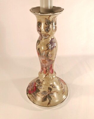 Vintage Made In China Porcelain Candle Holder W/Porcelain Candle