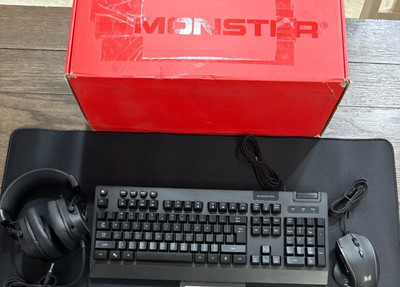 Monster Campaign GAMING 4 Piece BUNDLE Keyboard, Mouse, Headset, Mouse Pad