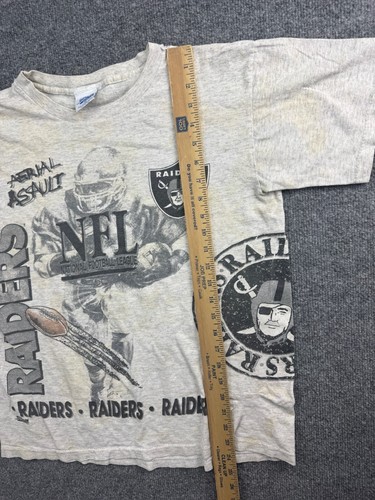Vintage 90s Oakland Raiders Football T Shirt Mens M Gray USA Made Aerial Assault - Picture 4 of 7