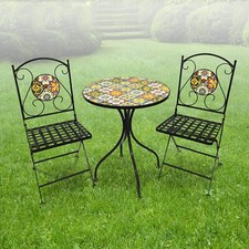 Mosaik Gartenset Gartenstühle Mosaiktisch wählbar Rustikal Rund klappbar