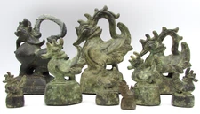 19th cen BRONZE BURMESE AQUATIC HINTHA BIRD DUCK OPIUM WEIGHTS 9ct 1603g-18gRARE