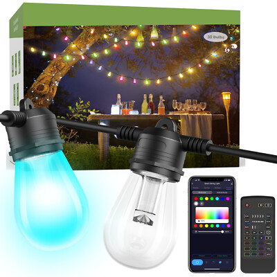 Smart Color Changing Outdoor Patio Lights String 30 Bulbs WiFi Music Sync 91.2ft