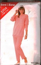 5704 Vintage Butterick Sewing Pattern Misses 1980s Loose Fitting Top Pants UNCUT