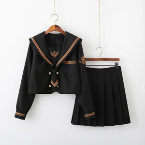 Japan School Girl School Uniform Sailor Suits Blouse Pleated Skirt Fancy Dress @