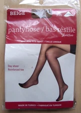 Juncture Day Sheer Beige Reinforced Toe Pantyhose One Size  Fits Most