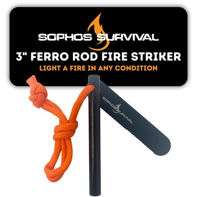 Ferro Rod Fire Starter Drilled Flint and Steel Survival Tool Kit with High Vi...