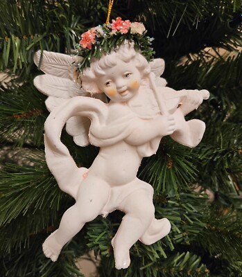 Lot of 3 VTG White 6'' Angel Violin Faux Plaster Plastic Christmas Tree Ornaments