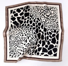 100% Silk 20“ small Scarf Women neckerchief Wrap Leopard gray