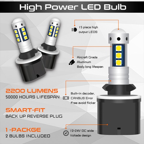 2Pcs 880 890 892 893 899 100W 6000K Xenon White LED Fog Light Driving Bulbs - Picture 3 of 7