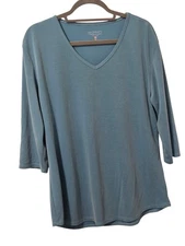 Seg'Ments T-Shirt Women's XLarge Blue V-Neck Modal Blend 3/4 Sleeve Top