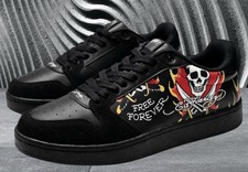 Ed Hardy Black Skull Flame Sneakers Mens Size 10 Tattoo Graphic Shoes NWT