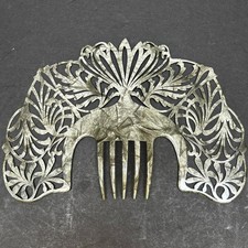 Vintage Gray Filigree Spanish Peineta Mantilla Hair Comb Fork Openwork 10" Wide