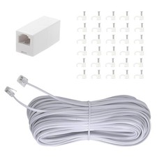 Telephone Extension Cord Phone Cable Line Wire RJ11 Plug White 15M 50FT Kit