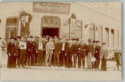 13567292 - Wien Gasthaus Zum Finken grosser Bug Hernals 1906 Gebrauchsspuren