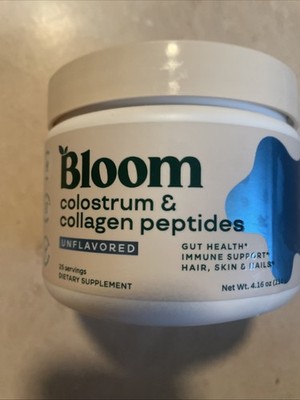Bloom Colostrum & Collagen Peptides, Unflavored, 25 Servings, 4.16 Oz, Exp. 2/27